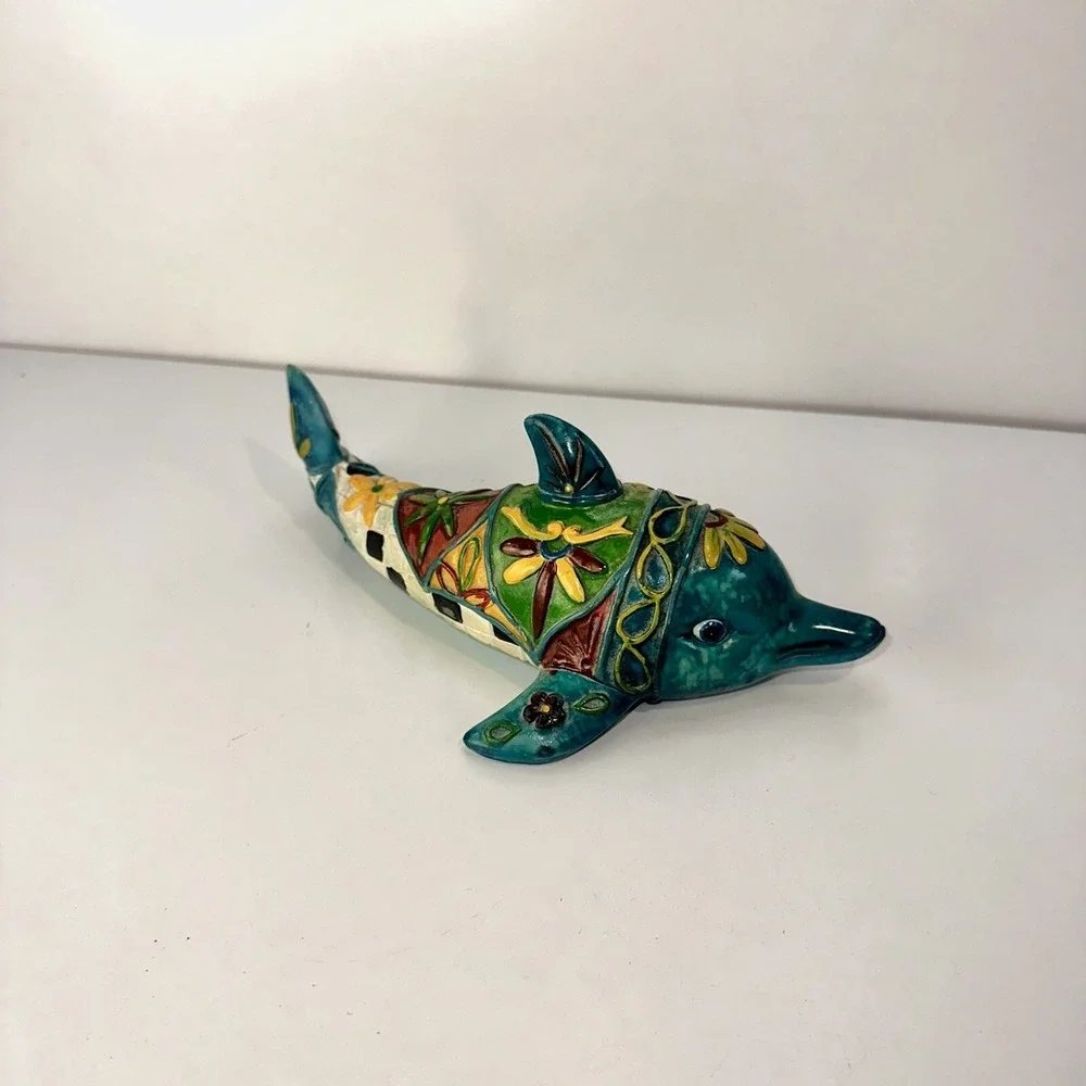 DOLPHIN MEXICAN FOLK Art Ceramic Figure Boho Y2K Decor Colorful 8